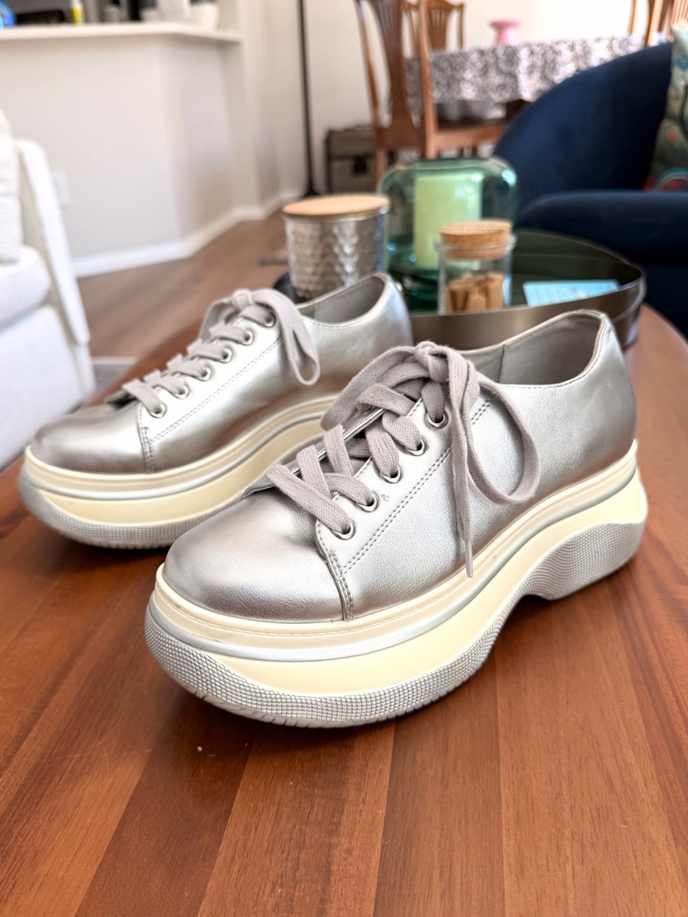 Steve Madden Flare Silver Metallic Platform Sneakers Size 8